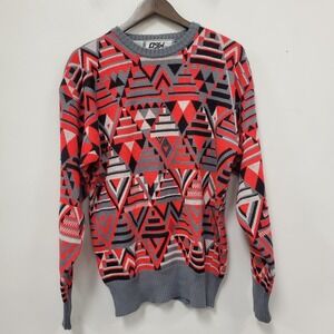 Ossi Skiwear Mens Wool Blend Wacky Tight Knit Sweater Size L Red 80s Apres Ski